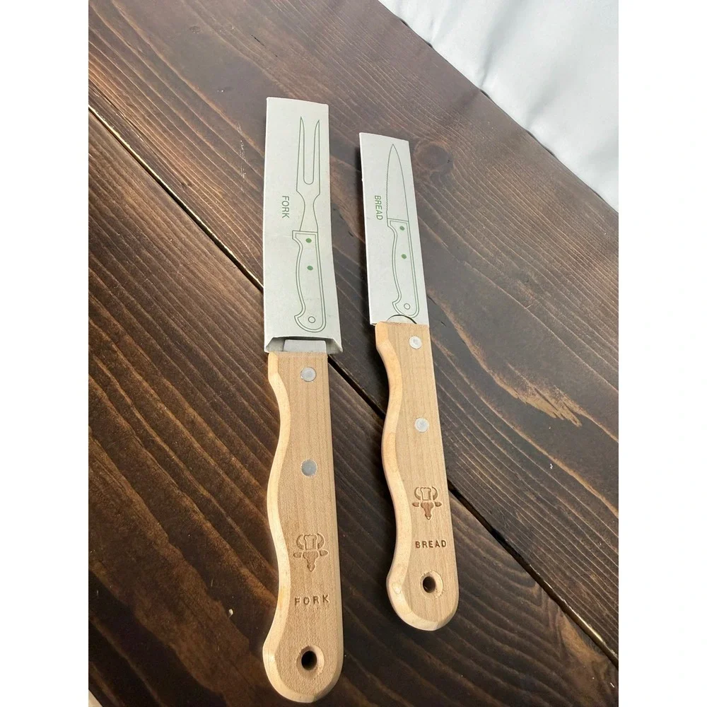 Chef's Collection Stainless Steel Carving Set Wood Handle Bread Knife Meat Fork